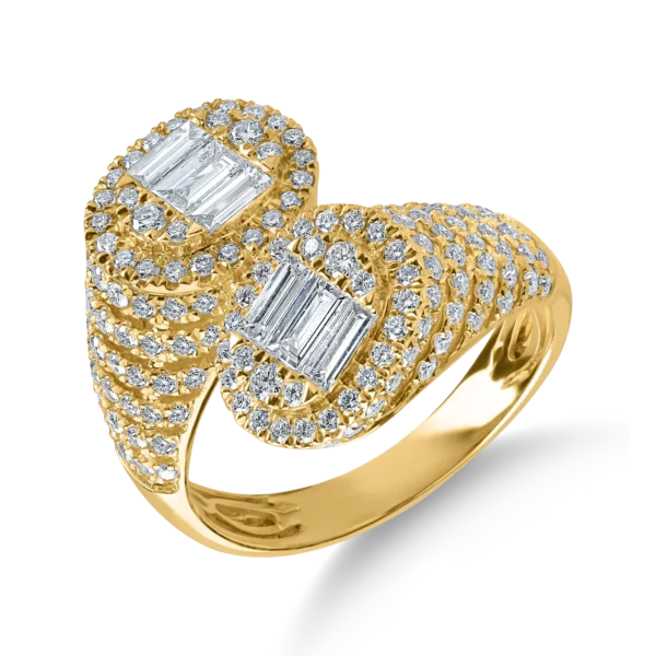 Inel din aur galben cu diamante baguette si rotunde de 1.4ct
