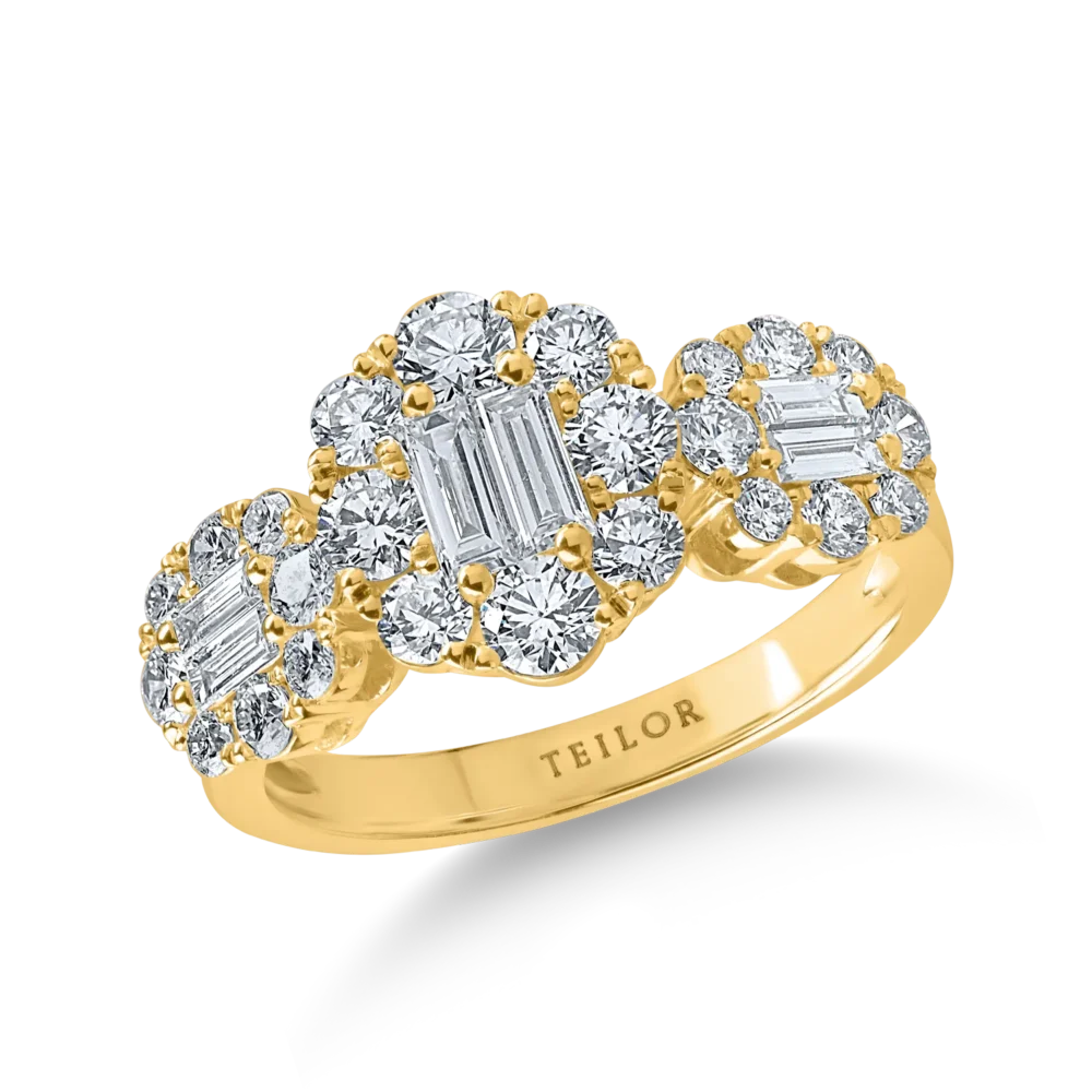 Inel din aur galben cu diamante baguette si rotunde de 1.4ct