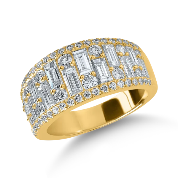 Inel din aur galben cu diamante baguette si rotunde de 2.2ct