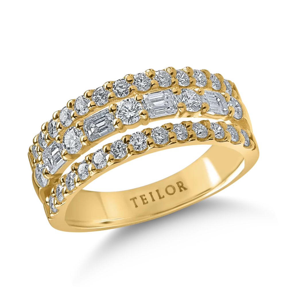 Inel din aur galben cu diamante microsetting baguette si rotunde de 1.2ct