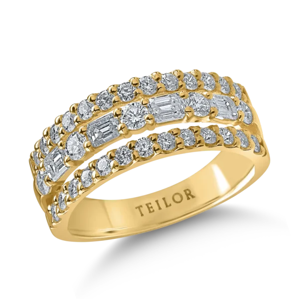 Inel din aur galben cu diamante microsetting baguette si rotunde de 1.2ct