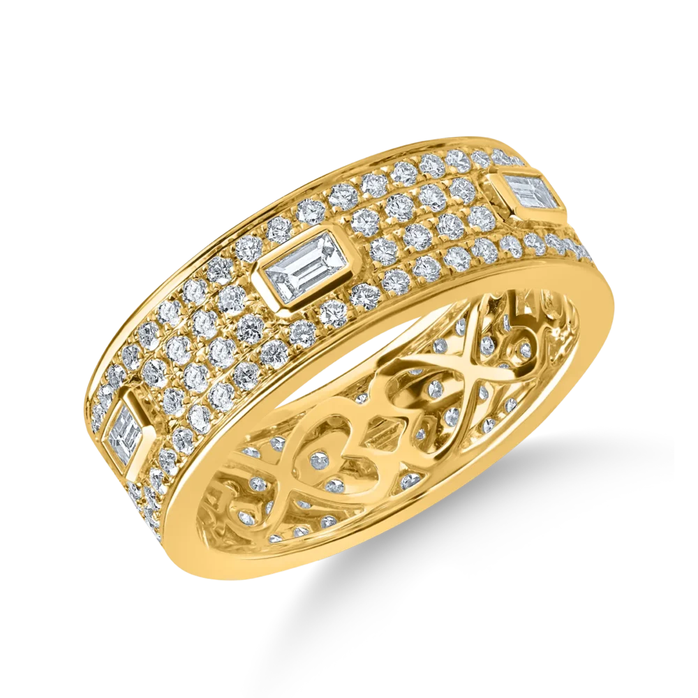 Inel din aur galben cu diamante microsetting baguette si rotunde de 1.3ct