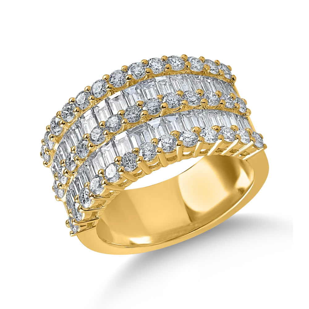 Inel din aur galben cu diamante microsetting baguette si rotunde de 2.8ct