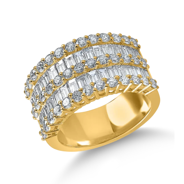 Inel din aur galben cu diamante microsetting baguette si rotunde de 2.8ct