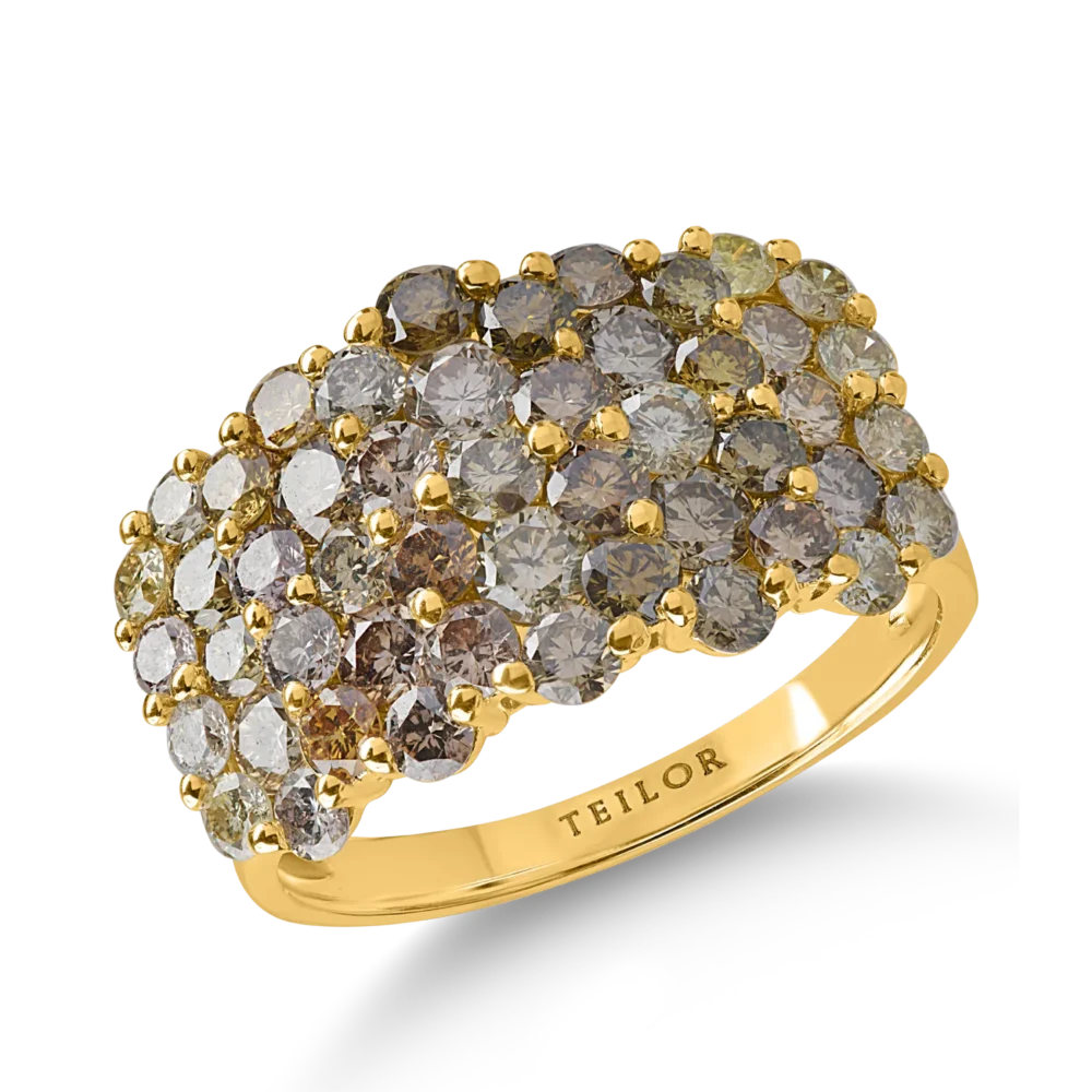 Inel din aur galben cu diamante multicolore de 2.9ct