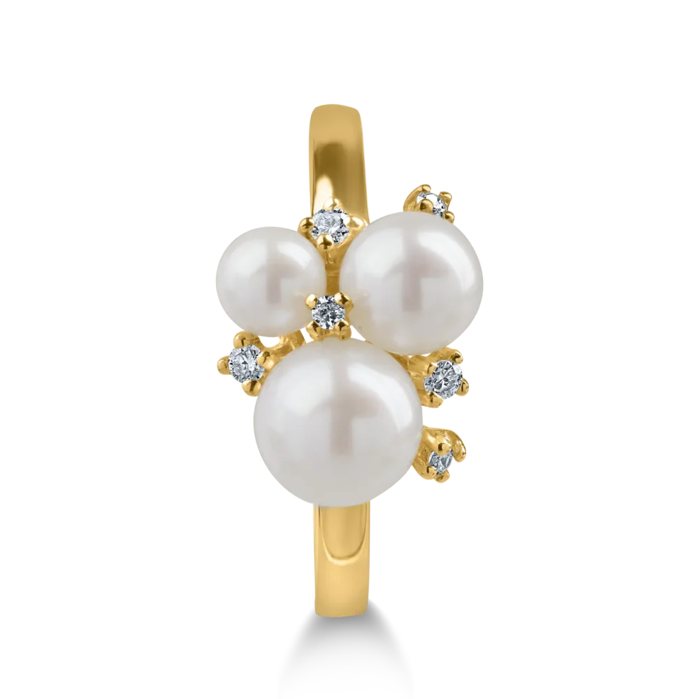 Inel din aur galben cu perle de cultura de 3.2ct si diamante de 0.08ct - imagine 2