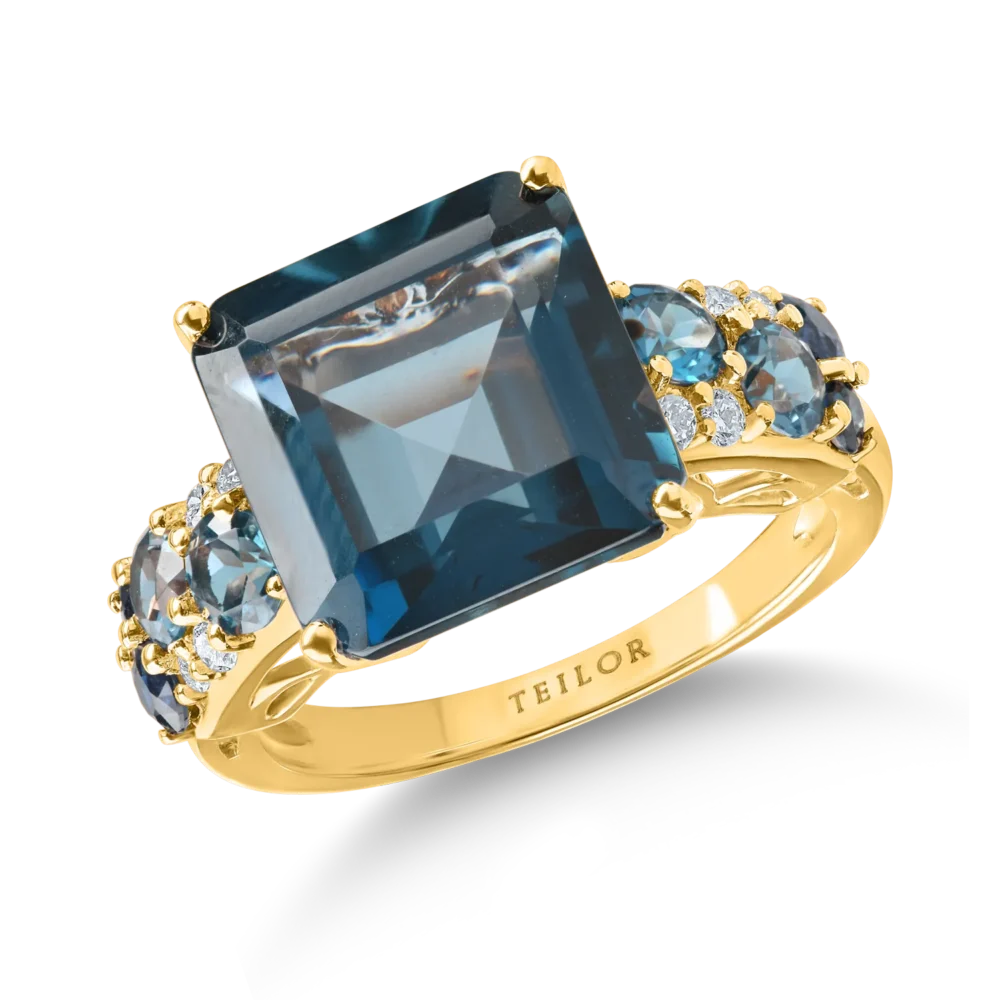 Inel din aur galben cu pietre pretioase si semipretioase de 10.3ct