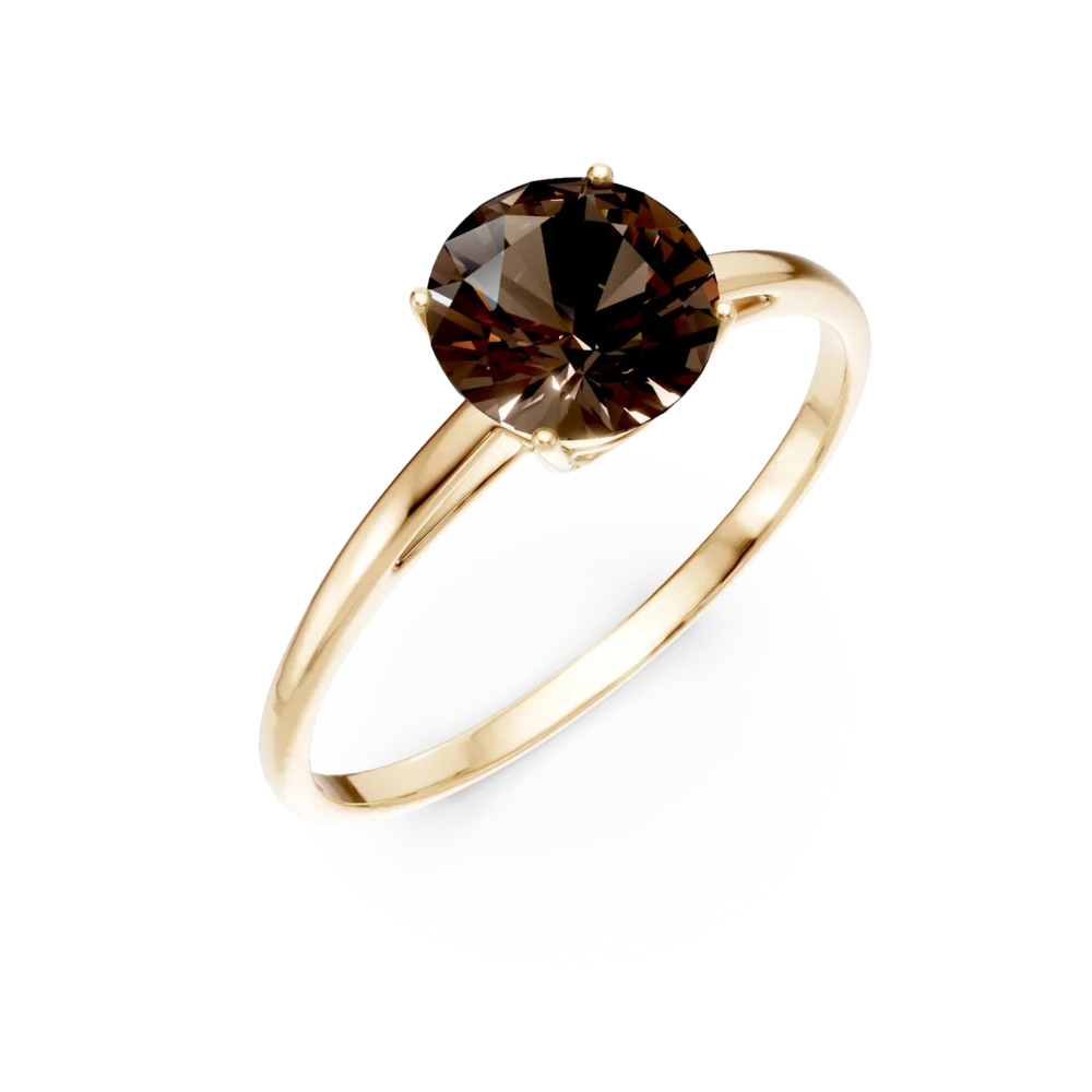 Inel din aur galben cu quartz fumuriu solitaire de 1.1ct