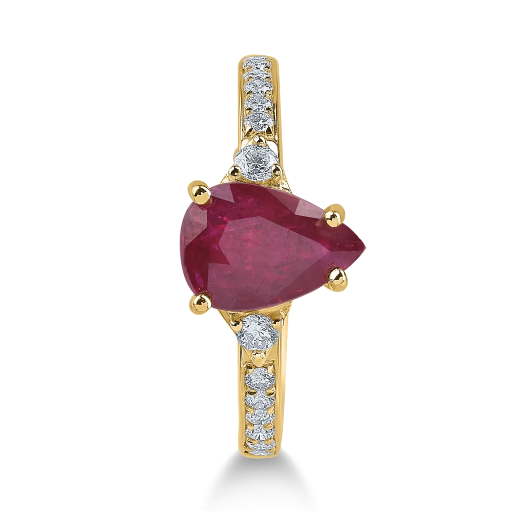 Inel din aur galben cu rubin pear de 1.7ct si diamante de 0.2ct - imagine 2