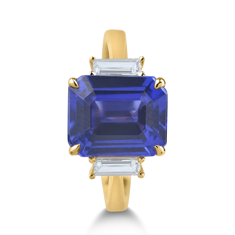 Inel din aur galben cu tanzanit rectangular de 4ct si diamante de 0.3ct - imagine 2