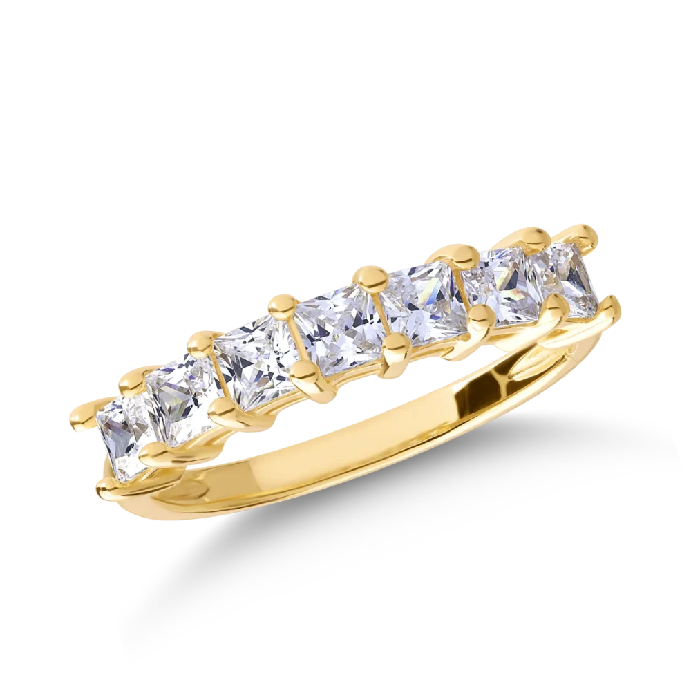 Inel din aur galben cu zirconii microsetting