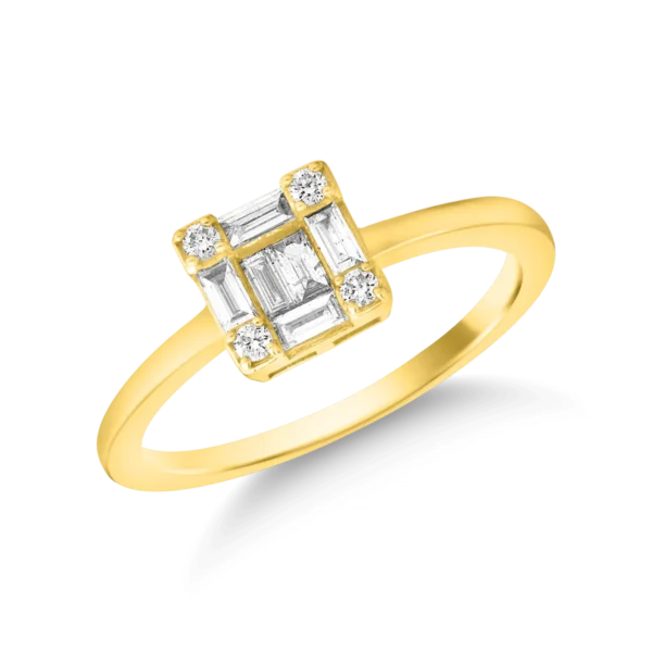 Inel din aur galben cu diamante emerald si rotunde de 0.29ct