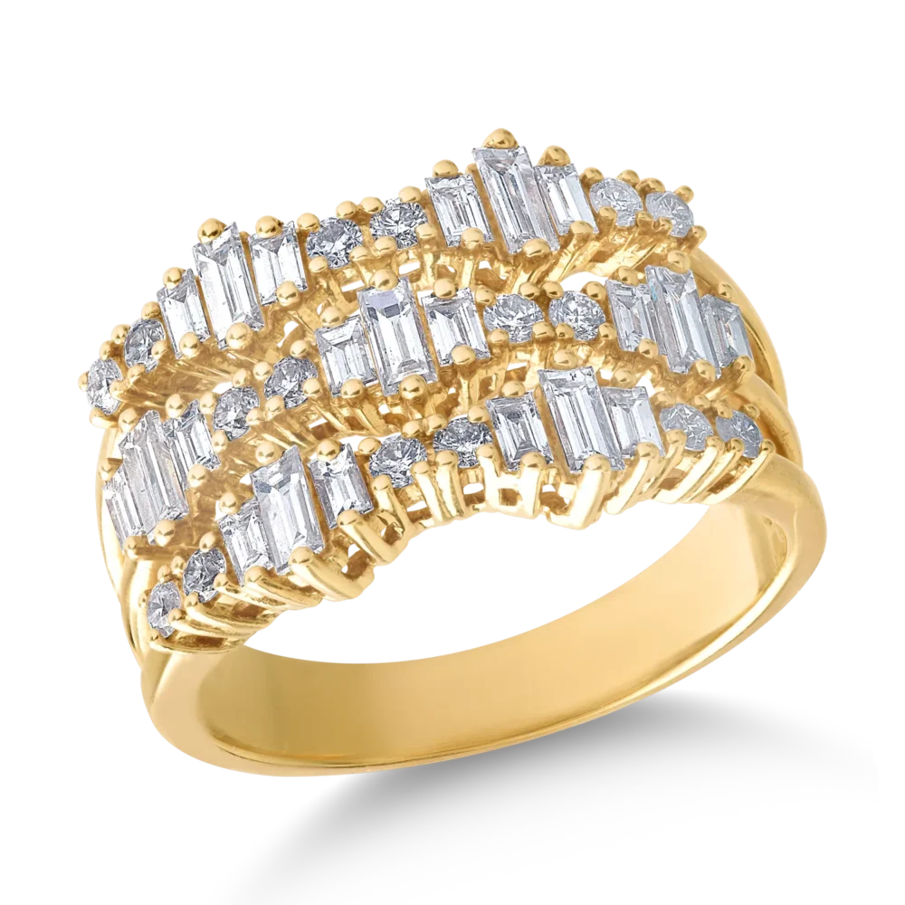 Inel din aur galben cu diamante baguette si rotunde de 1.1ct