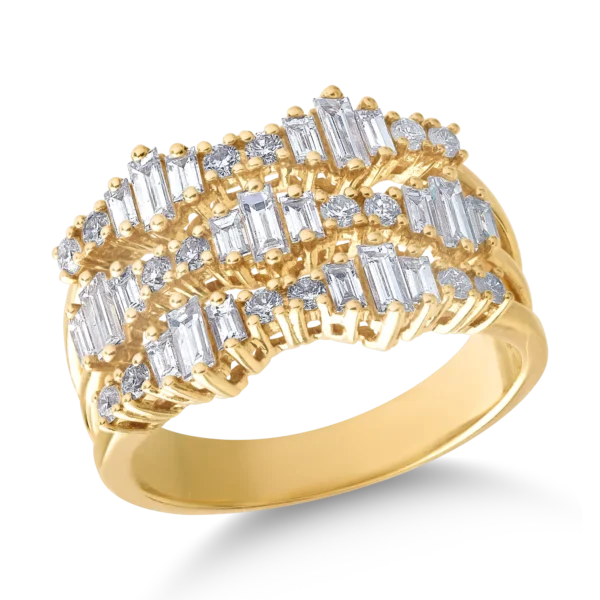 Inel din aur galben cu diamante baguette si rotunde de 1.1ct
