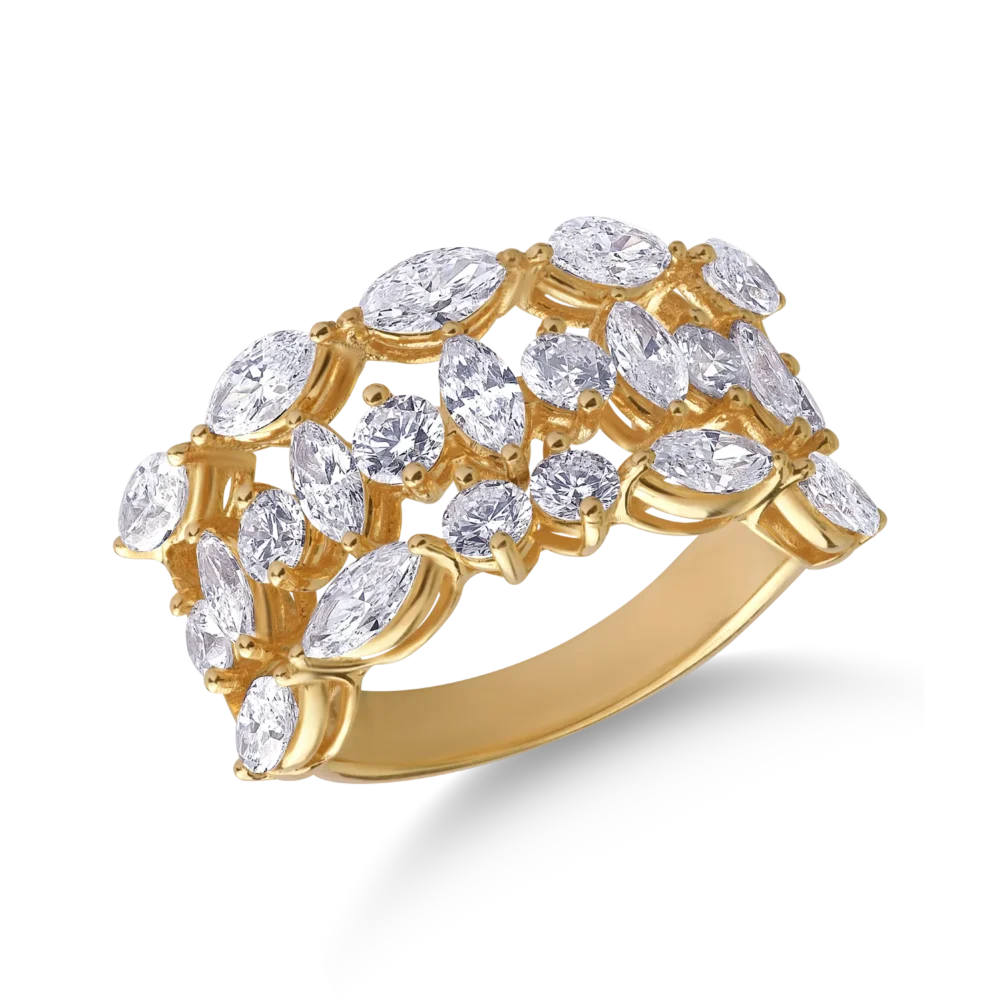 Inel din aur galben cu diamante marquise si rotunde de 2.8ct