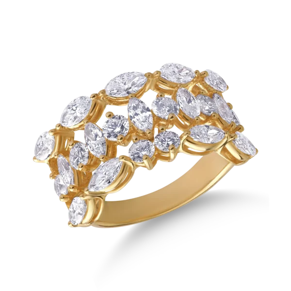 Inel din aur galben cu diamante marquise si rotunde de 2.8ct