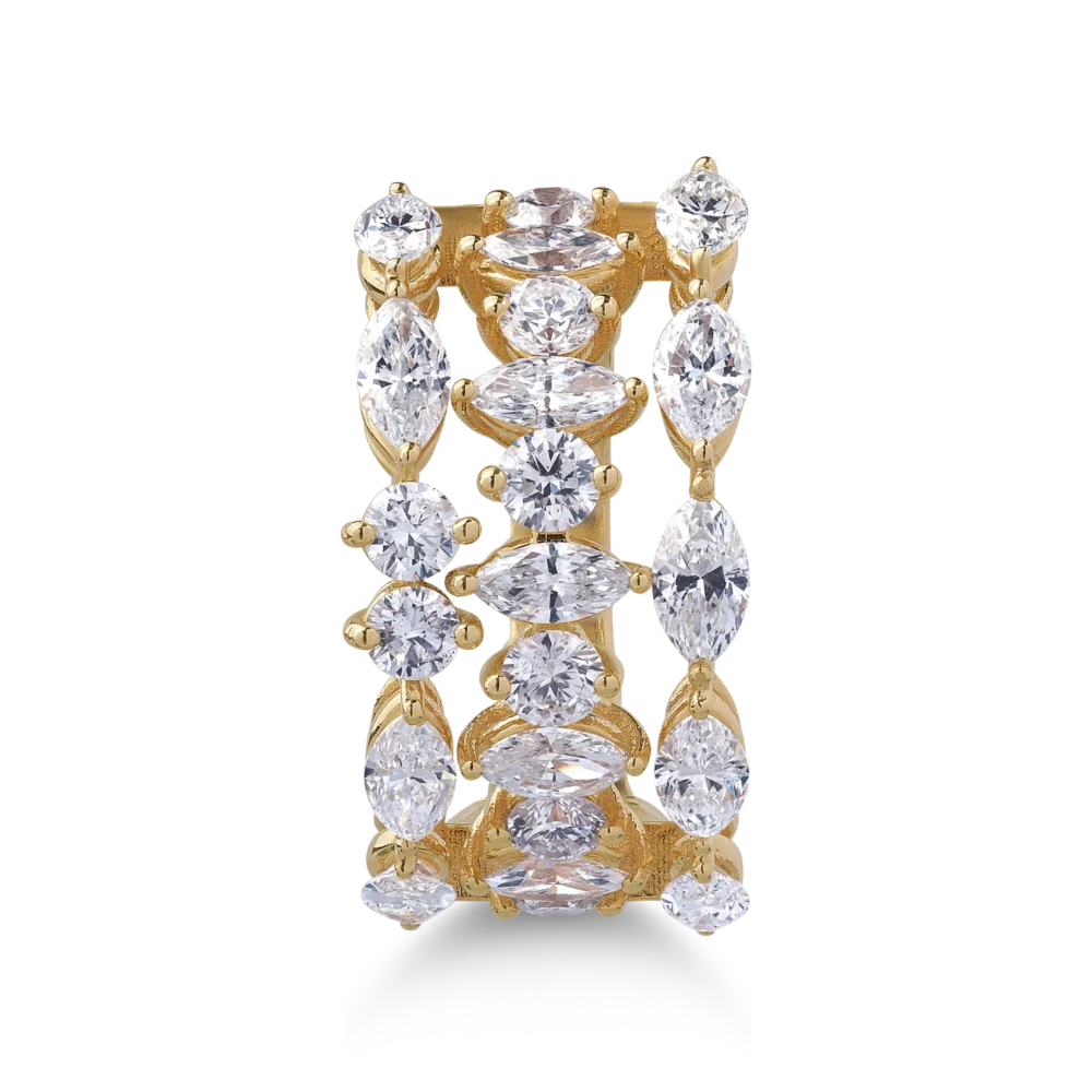 Inel din aur galben cu diamante marquise si rotunde de 2.8ct - imagine 3