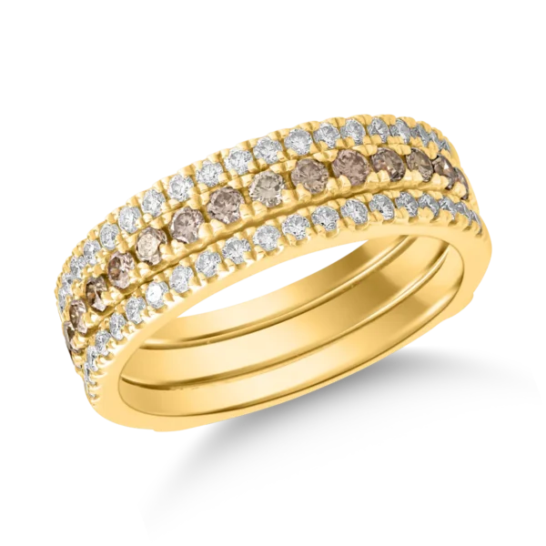 Inel din aur galben cu diamante maro de 0.33ct si diamante transparente de 0.34ct