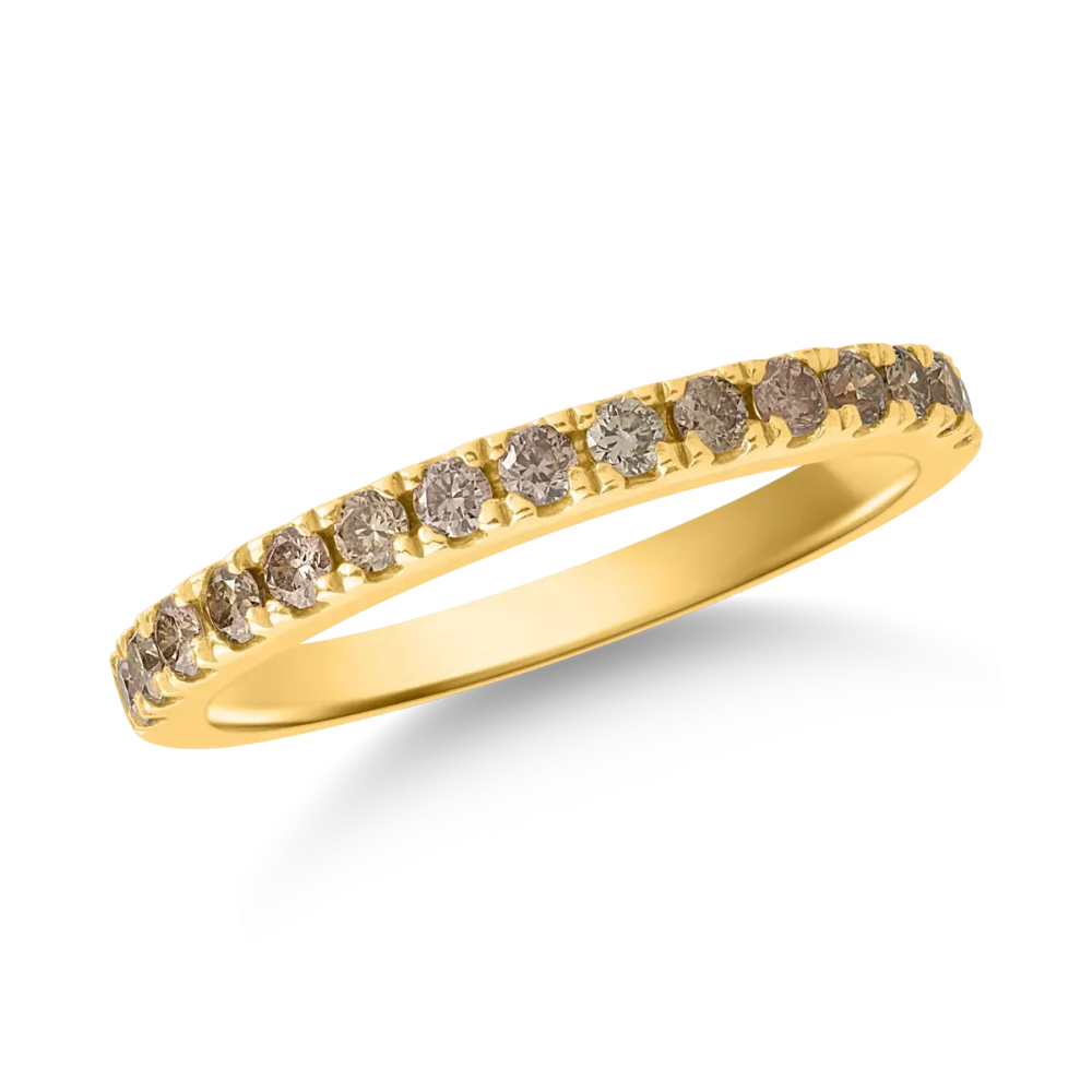 Inel din aur galben cu diamante maro de 0.33ct si diamante transparente de 0.34ct - imagine 2