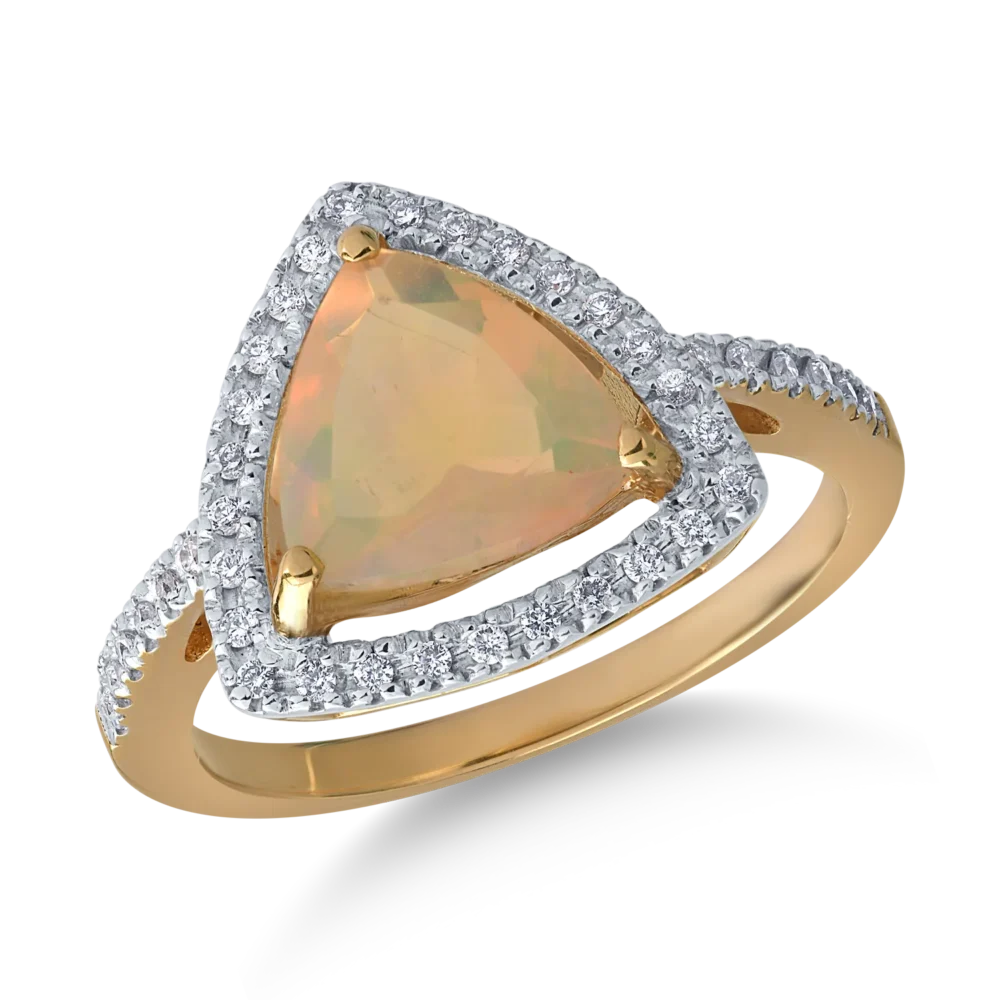 Inel din aur galben cu opal trillion de 1.2ct si diamante de 0.1ct
