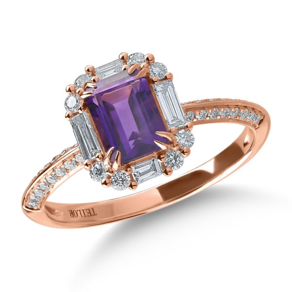 Inel din aur roz cu ametist de 0.93ct si diamante de 0.44ct
