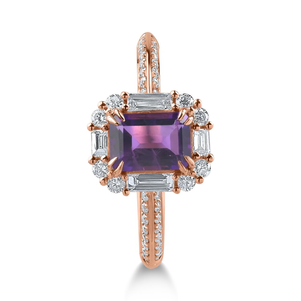 Inel din aur roz cu ametist de 0.93ct si diamante de 0.44ct - imagine 3