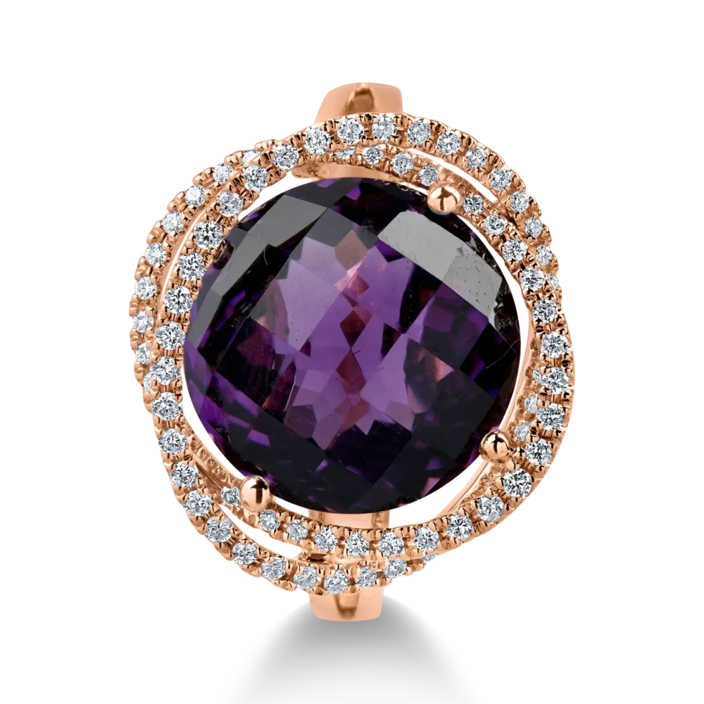 Inel din aur roz cu ametist de 7.3ct si diamante de 0.3ct - imagine 2