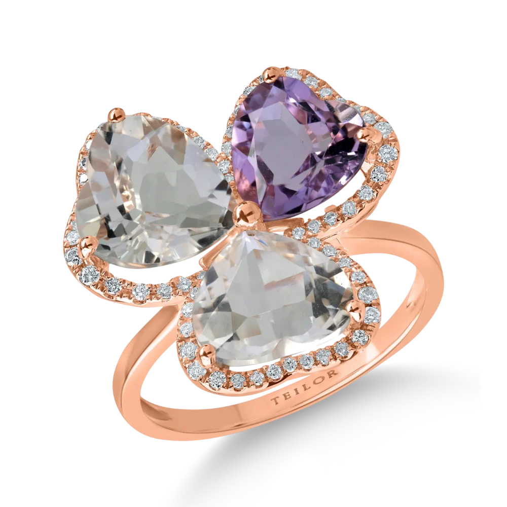 Inel din aur roz cu ametiste heart de 6.2ct si diamante de 0.2ct