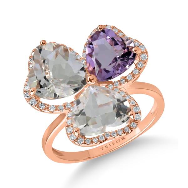 Inel din aur roz cu ametiste heart de 6.2ct si diamante de 0.2ct