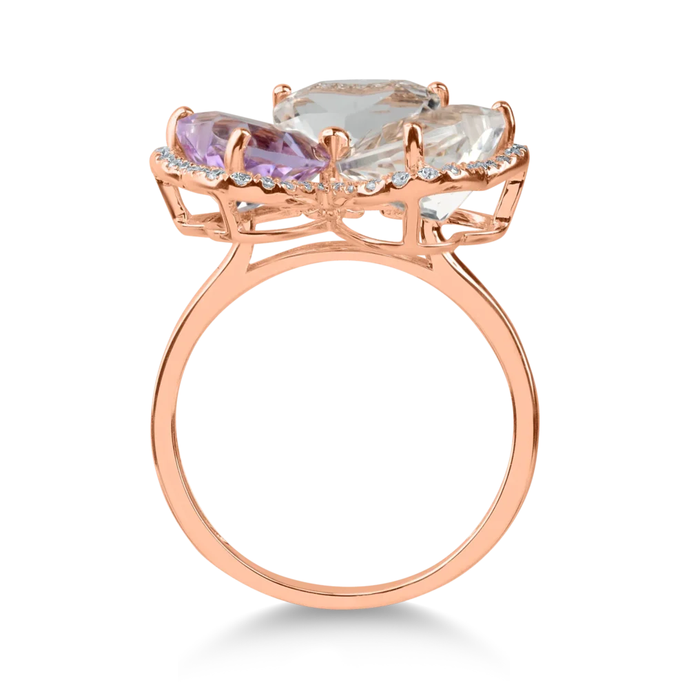 Inel din aur roz cu ametiste heart de 6.2ct si diamante de 0.2ct - imagine 2