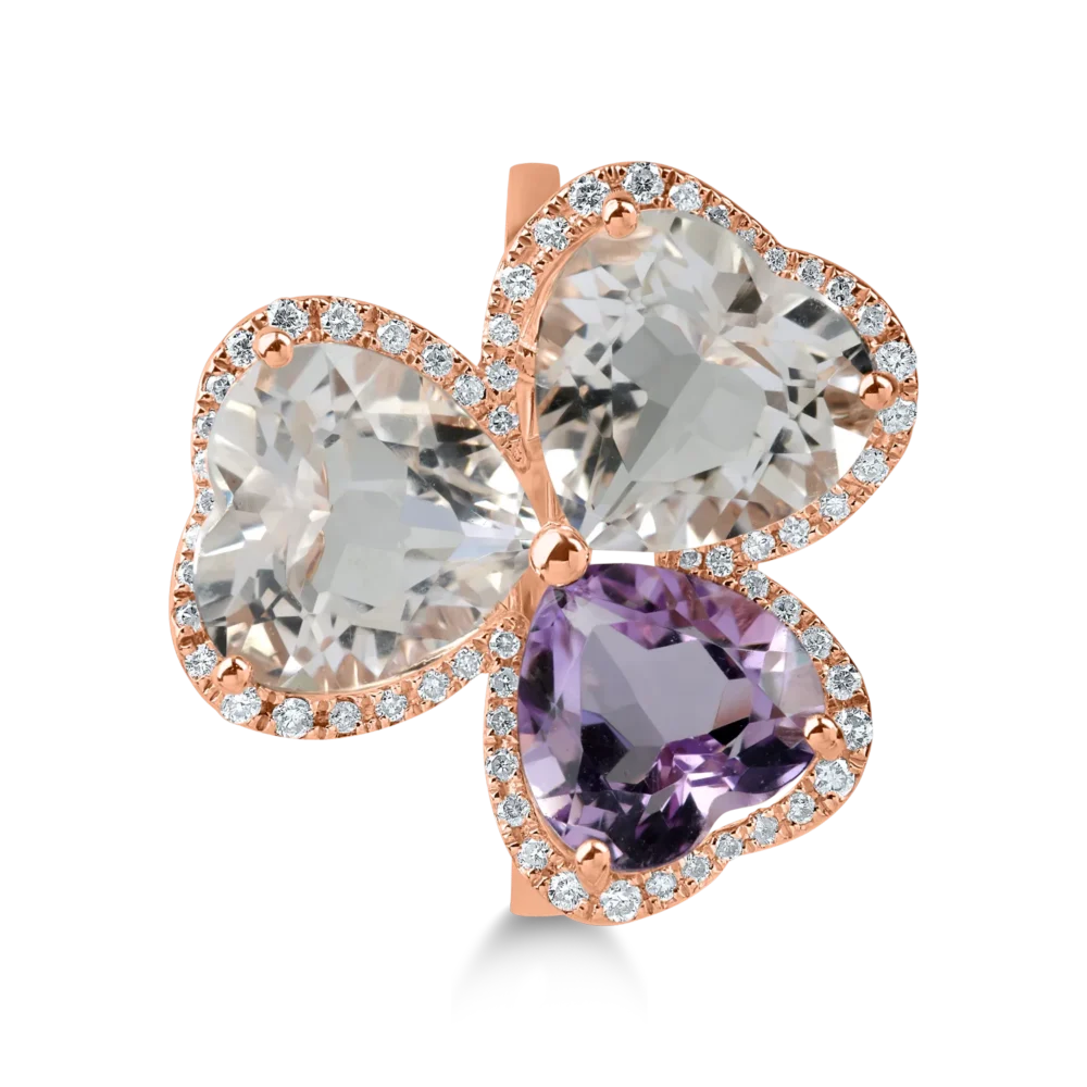 Inel din aur roz cu ametiste heart de 6.2ct si diamante de 0.2ct - imagine 3