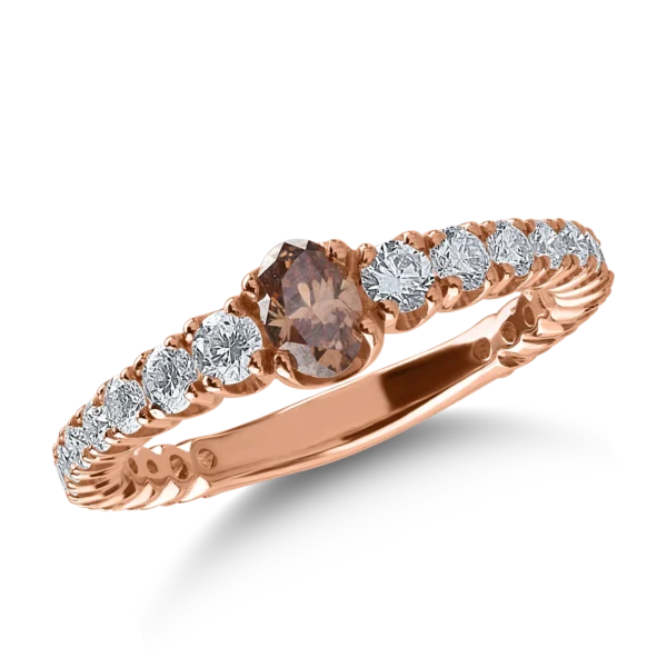 Inel din aur roz cu diamant maro de 0.3ct si diamante transparente de 0.73ct