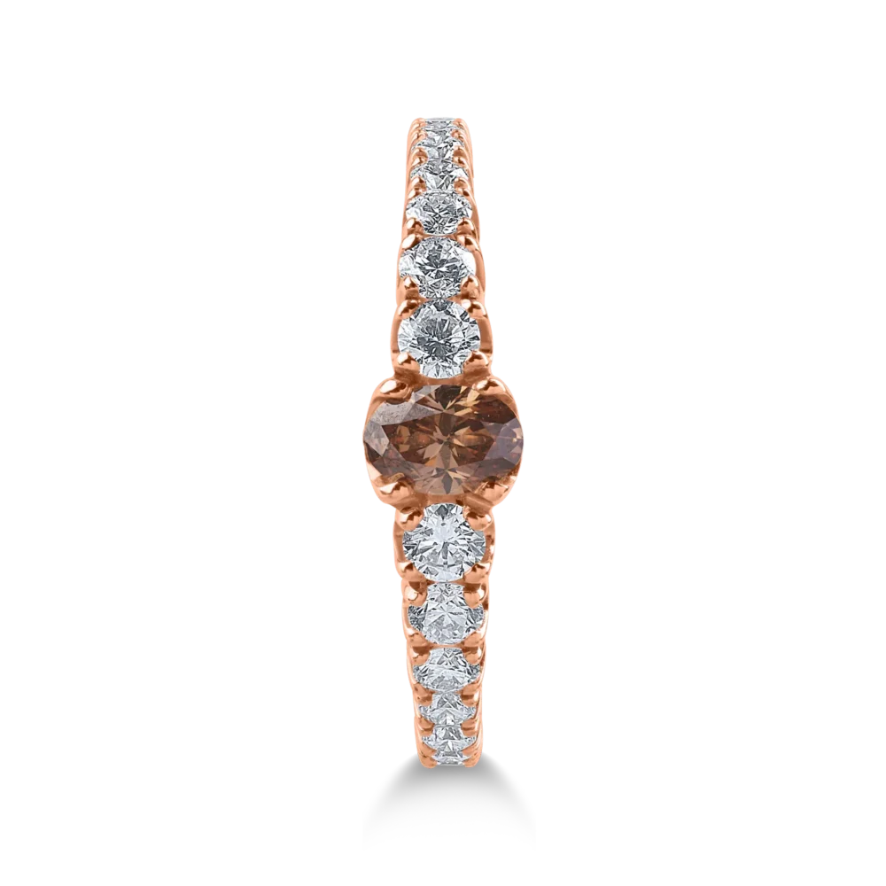 Inel din aur roz cu diamant maro de 0.3ct si diamante transparente de 0.73ct - imagine 2