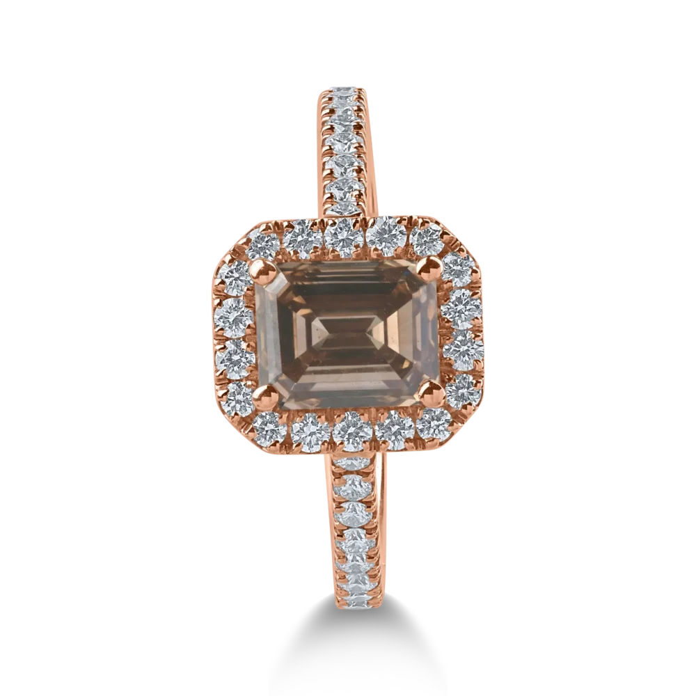 Inel din aur roz cu diamant maro octogonal de 1.5ct si diamante transparente de 0.5ct - imagine 2