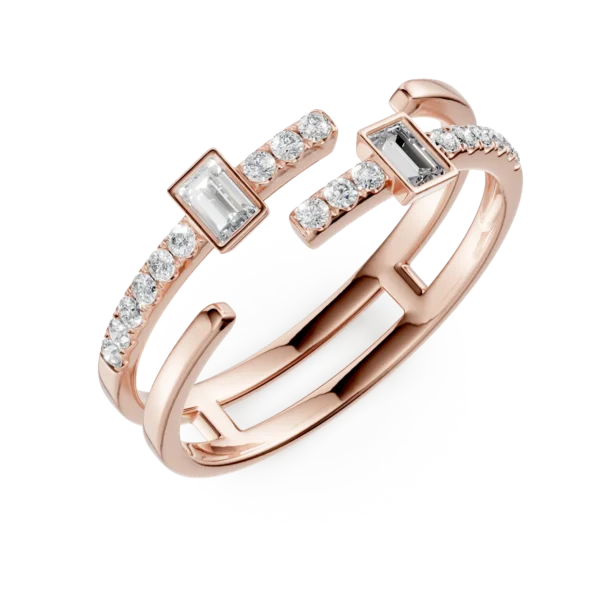 Inel din aur roz cu diamante baguette si rotunde de 0.28ct