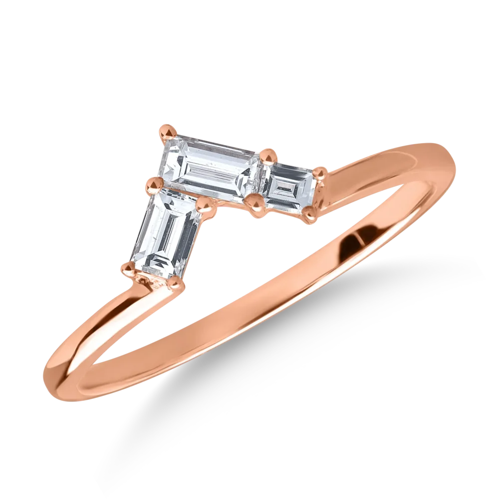 Inel din aur roz cu diamante baguette de 0.2ct