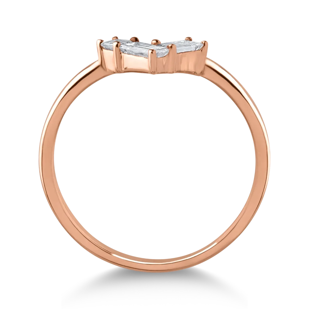 Inel din aur roz cu diamante baguette de 0.2ct - imagine 2