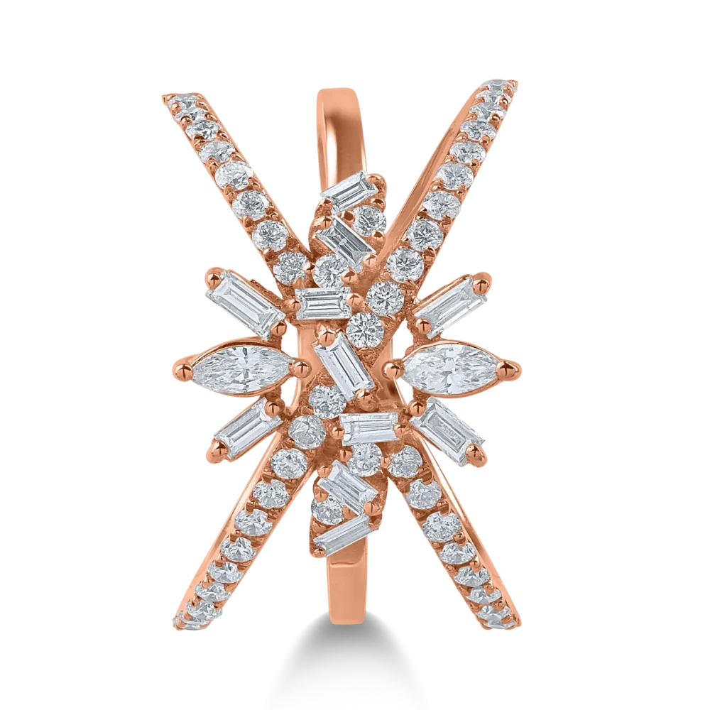 Inel din aur roz cu diamante marquise, baguette si rotunde de 0.79ct - imagine 2