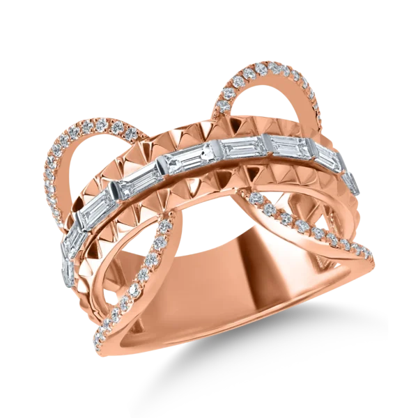 Inel din aur roz cu diamante baguette si rotunde de 0.96ct