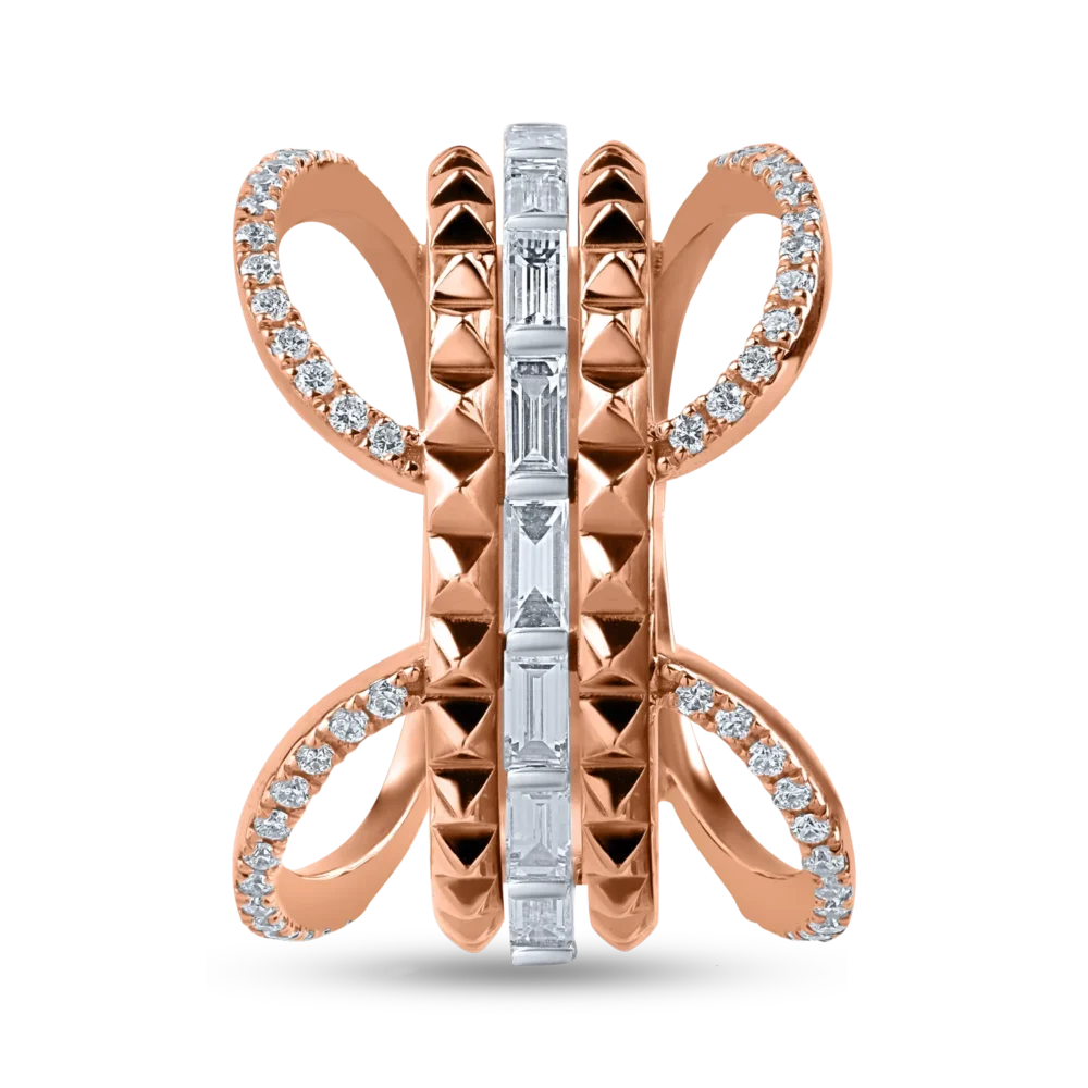 Inel din aur roz cu diamante baguette si rotunde de 0.96ct - imagine 2