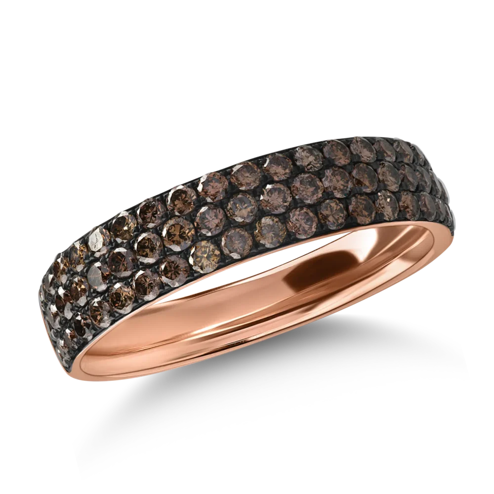 Inel semi eternity din aur roz cu diamante maro de 0.92ct