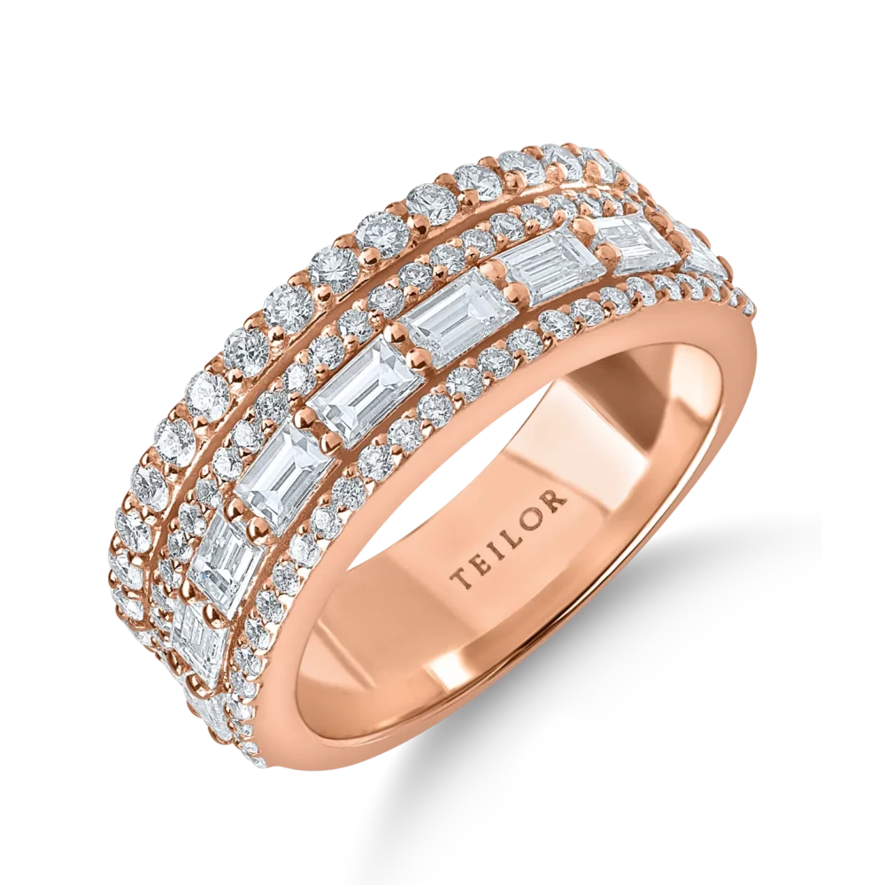 Inel din aur roz cu diamante microsetting baguette si round de 1.3ct