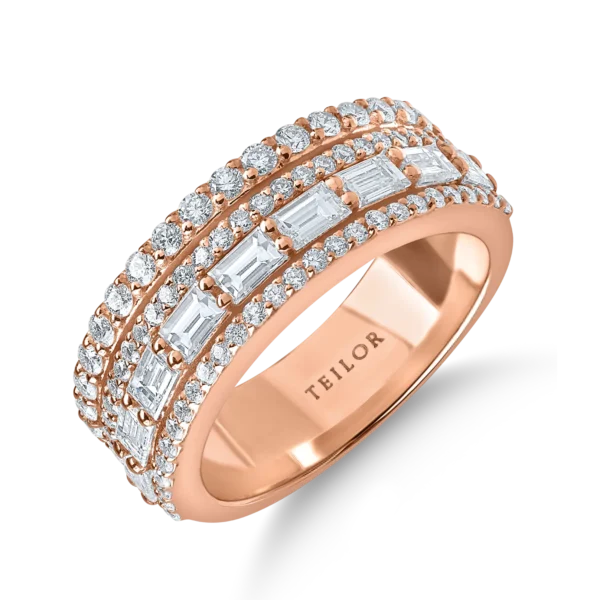 Inel din aur roz cu diamante microsetting baguette si round de 1.3ct
