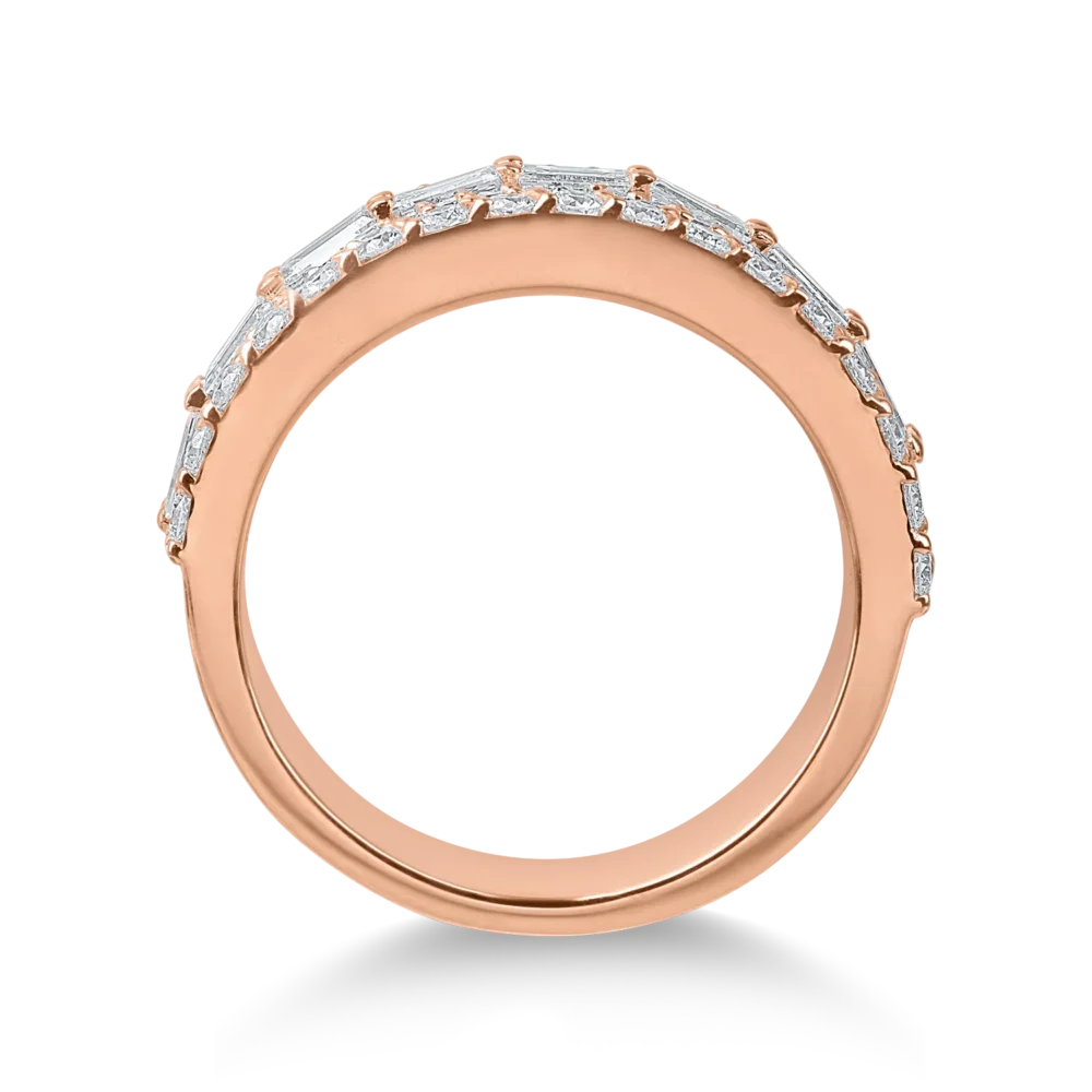 Inel din aur roz cu diamante microsetting baguette si round de 1.3ct - imagine 2