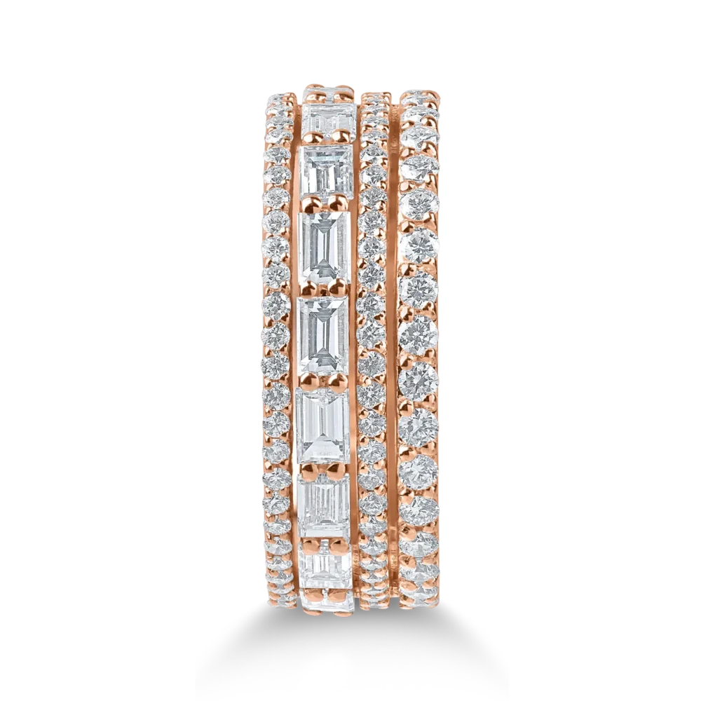Inel din aur roz cu diamante microsetting baguette si round de 1.3ct - imagine 3