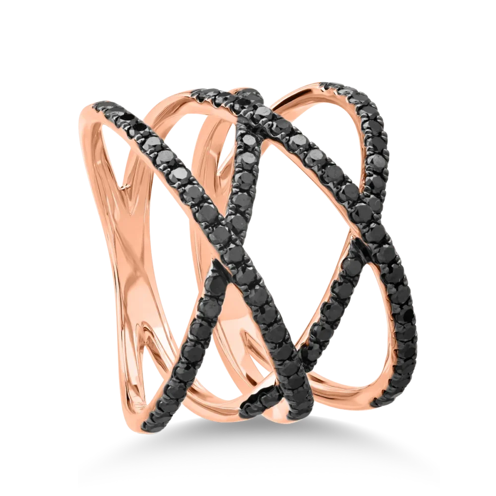Inel din aur roz cu diamante negre microsetting de 0.8ct