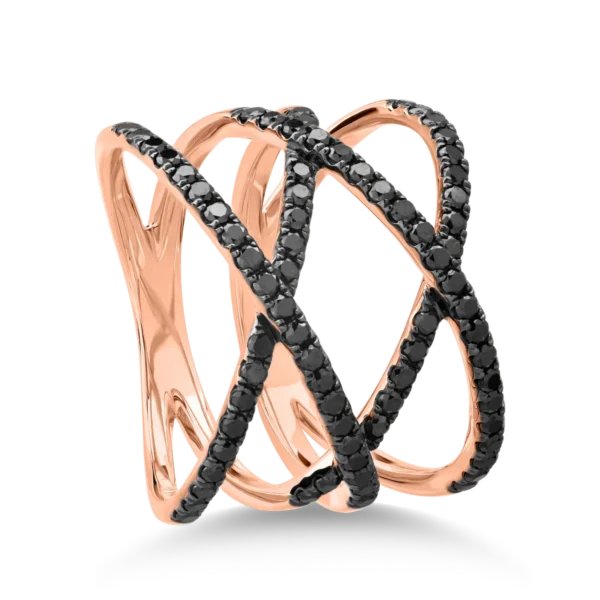 Inel din aur roz cu diamante negre microsetting de 0.8ct