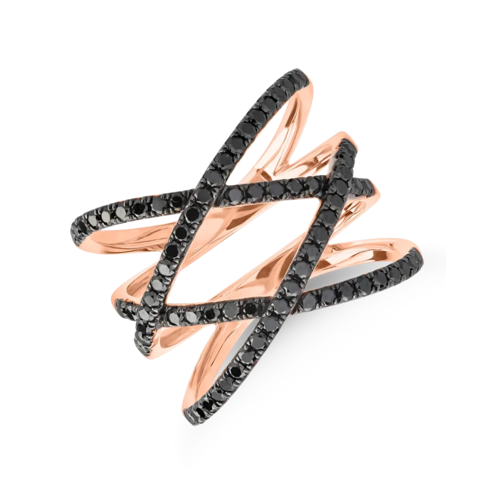 Inel din aur roz cu diamante negre microsetting de 0.8ct - imagine 3