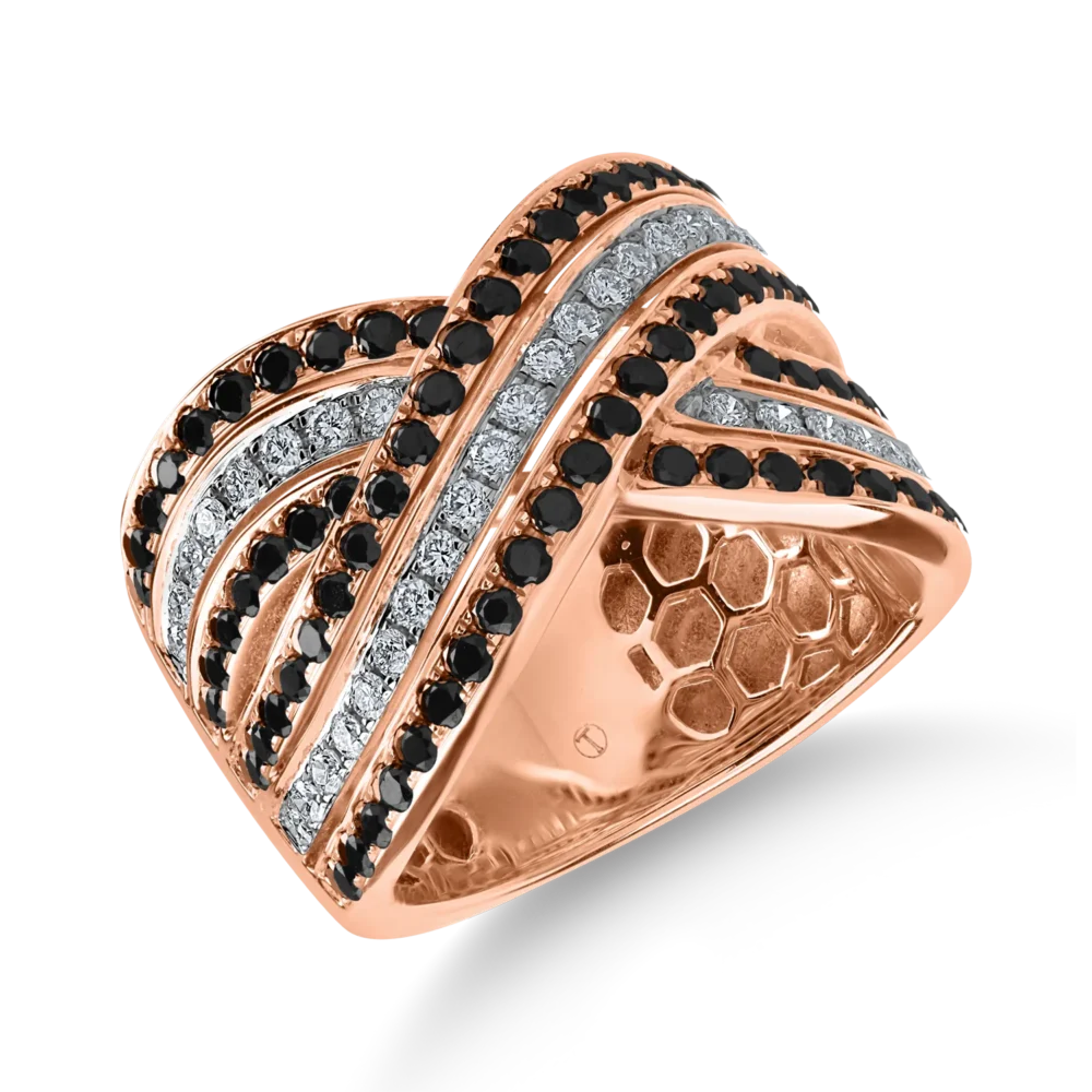 Inel din aur roz cu diamante negre si incolore de 1.5ct