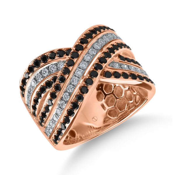 Inel din aur roz cu diamante negre si incolore de 1.5ct